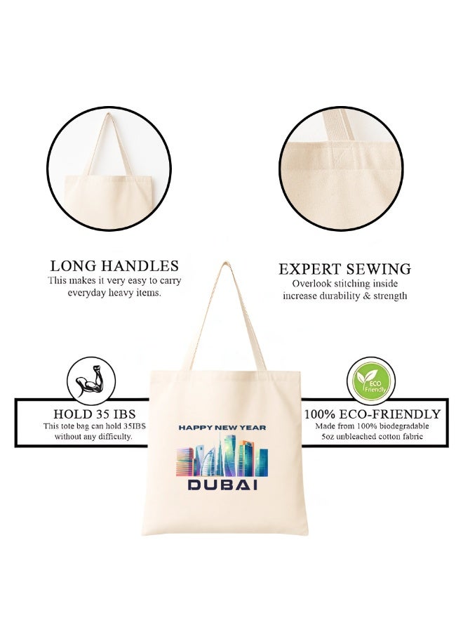 PRINTSHOP4ME New Year Cotton Bag With Dubai Design-Eco-Friendly Canvas Cotton Tote Bag With Printed For Women-Reusable Bag,Party Gift Idea And Cotton Gift Bag - Image 5